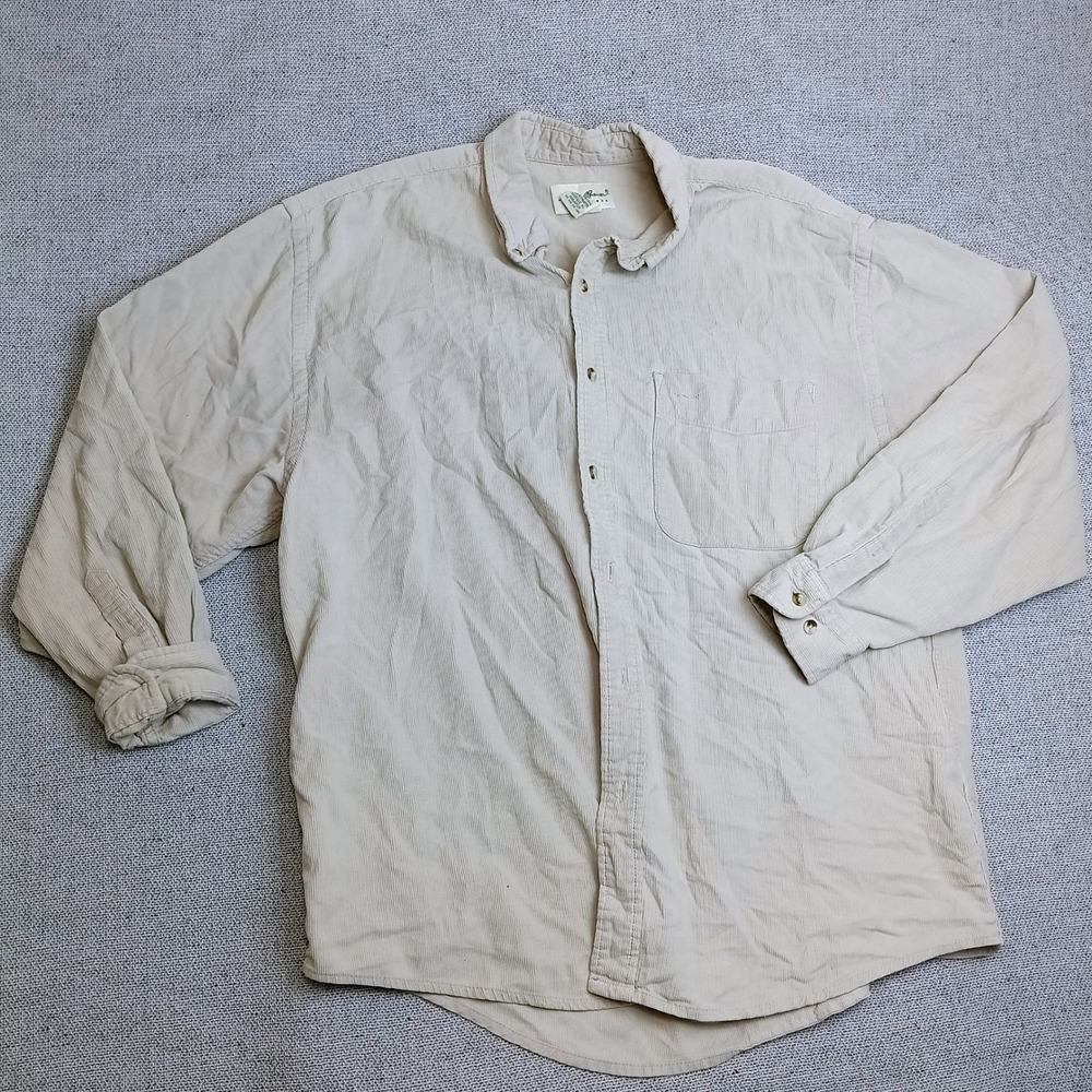 Eddie Bauer Corduroy Shirt Mens L Tan Excellent Long Sleeve Button Up Pocket